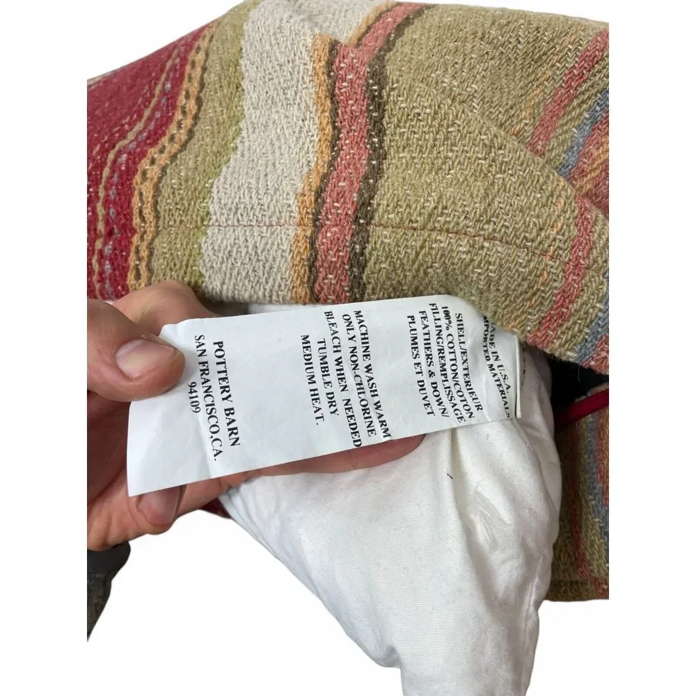 Pottery Barn Serape Stripe Lumbar Pillow Cover Plus Down Insert Wool 12